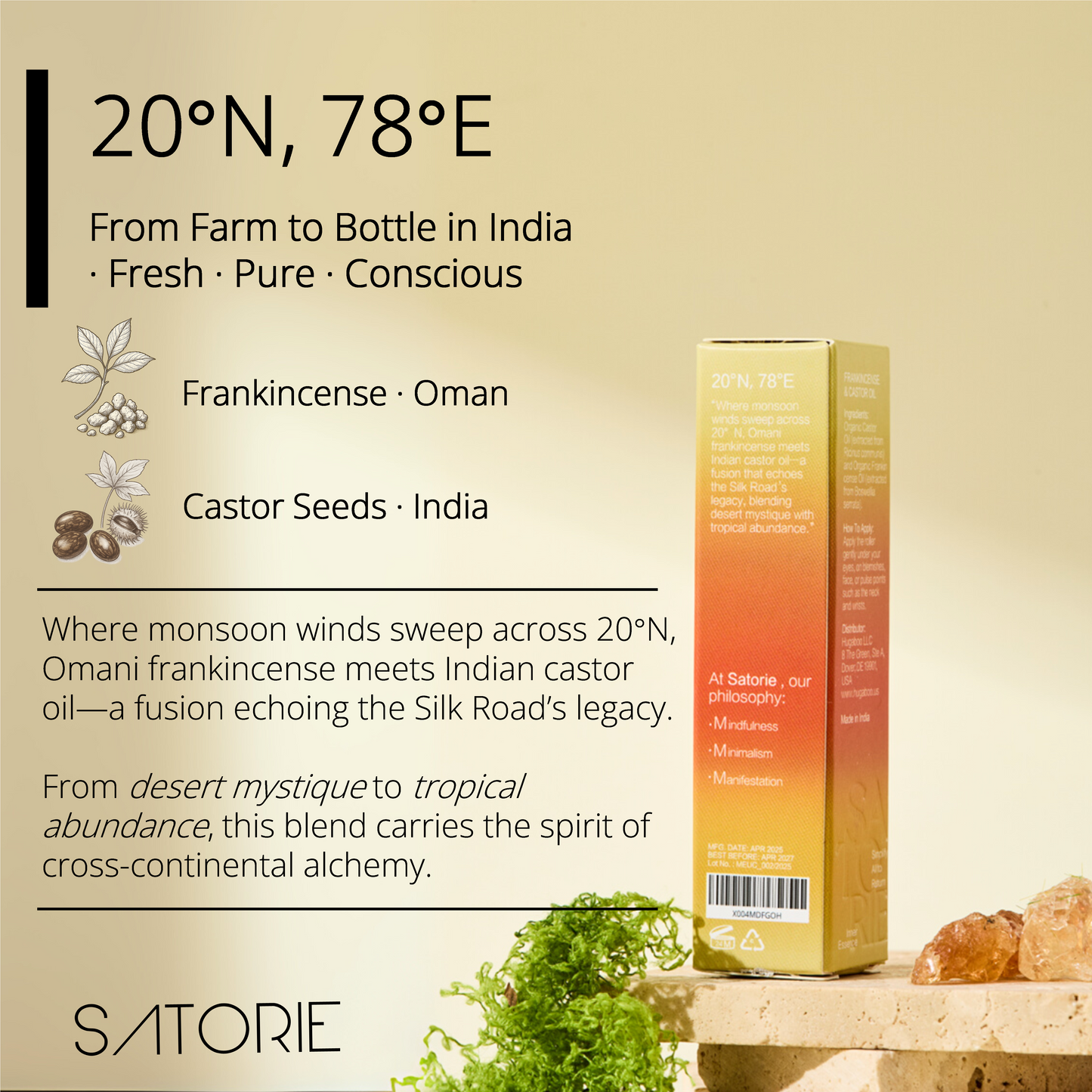 Organic Castor & Frankincense Oil with Rose Quartz Roller (0.33floz/10ml)