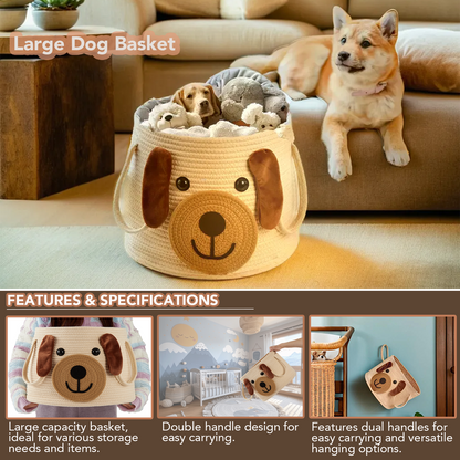 Large Dog Woven Basket, for Toy Storage, Baby Gift Basket, Nursery Storage, Laundry Basket