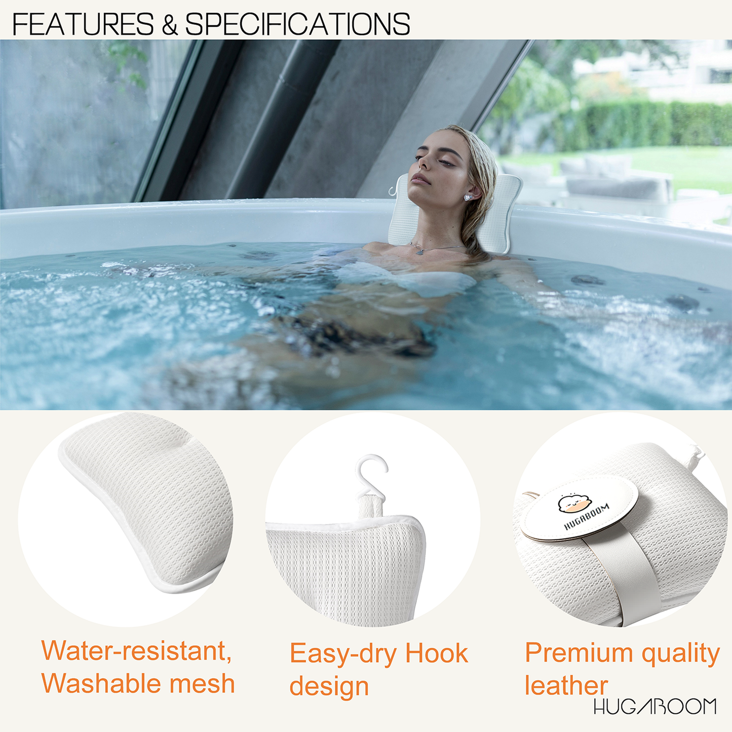 2-Pack Large Pillows for Hot Tub (White)