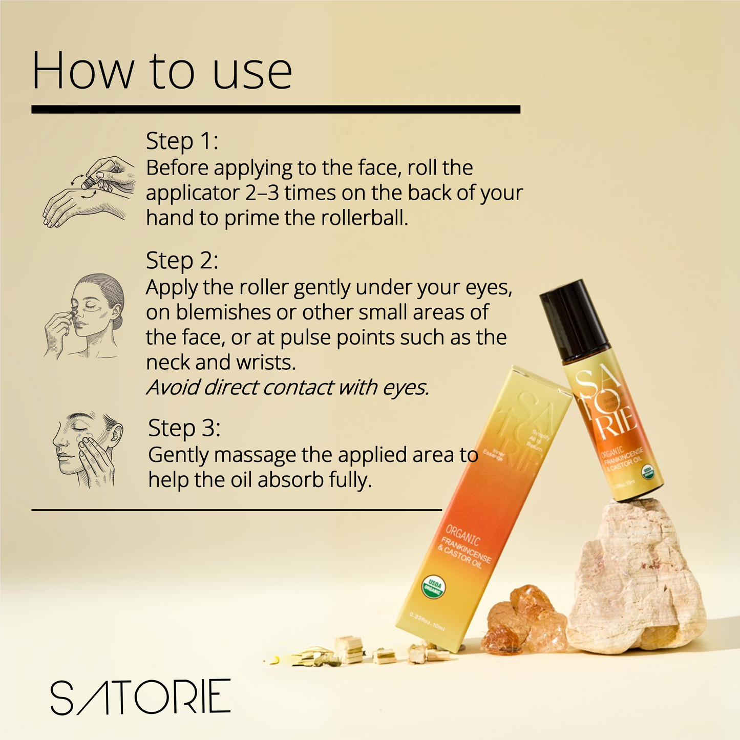 Organic Castor & Frankincense Oil with Rose Quartz Roller (0.33floz/10ml)