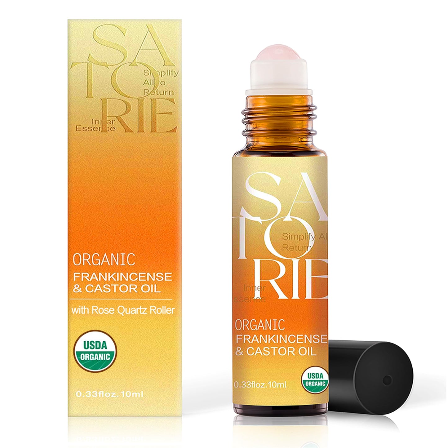 Organic Castor & Frankincense Oil with Rose Quartz Roller (0.33floz/10ml)