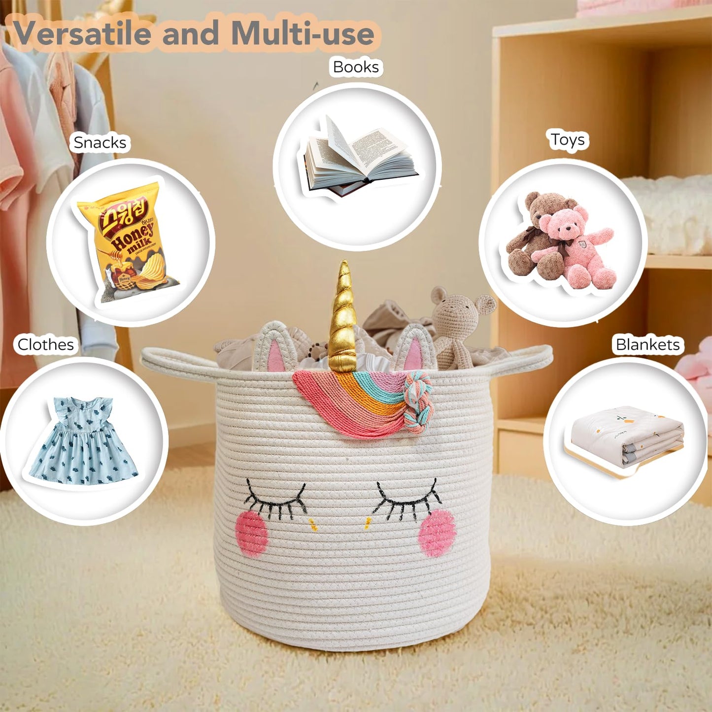 Large Unicorn Woven Basket