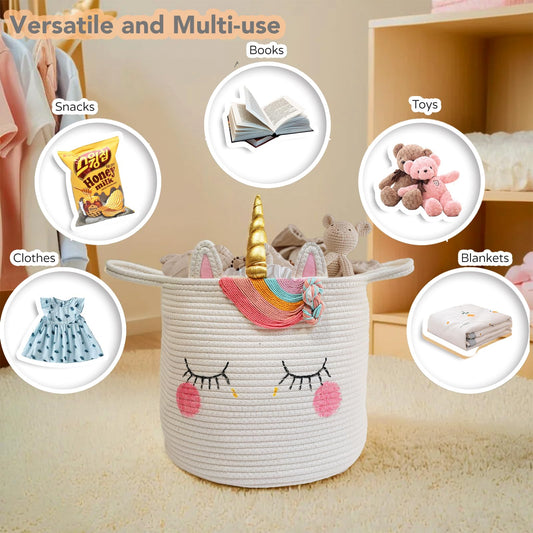 Large Unicorn Woven Basket, for Baby Gift, toy storage, nursery storage