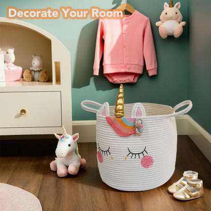 Large Unicorn Woven Basket, for Baby Gift, toy storage, nursery storage