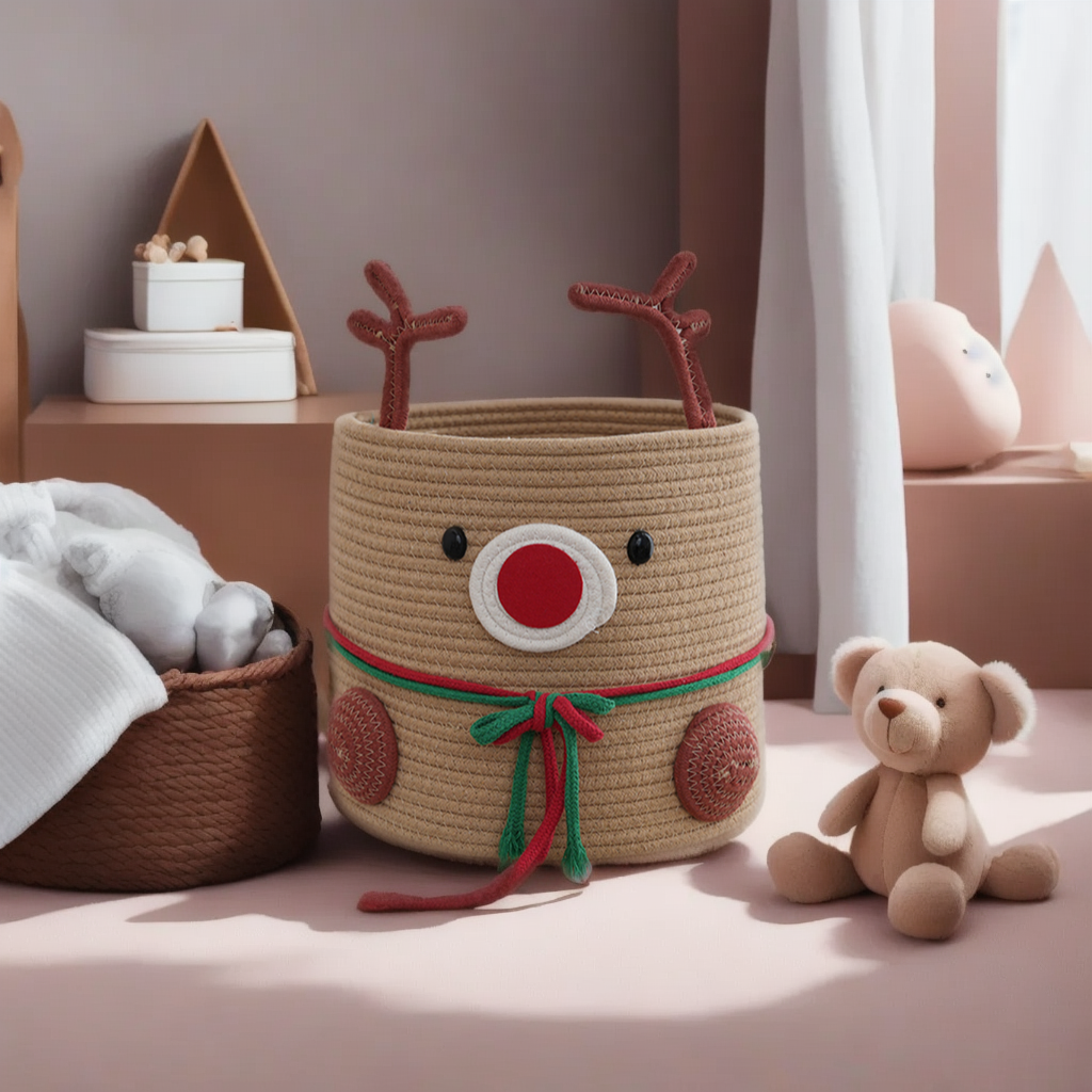 Christmas Deer Basket/Woven Reindeer Basket for Christmas Gifts