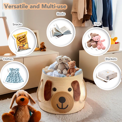Large Dog Woven Basket, for Toy Storage, Baby Gift Basket, Nursery Storage, Laundry Basket